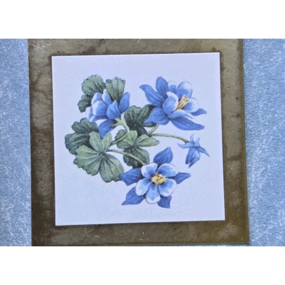 3 Miniature Pictures By Kathy Seek Blue Flowers Gold Frames 4x4 - Picture 10 of 12